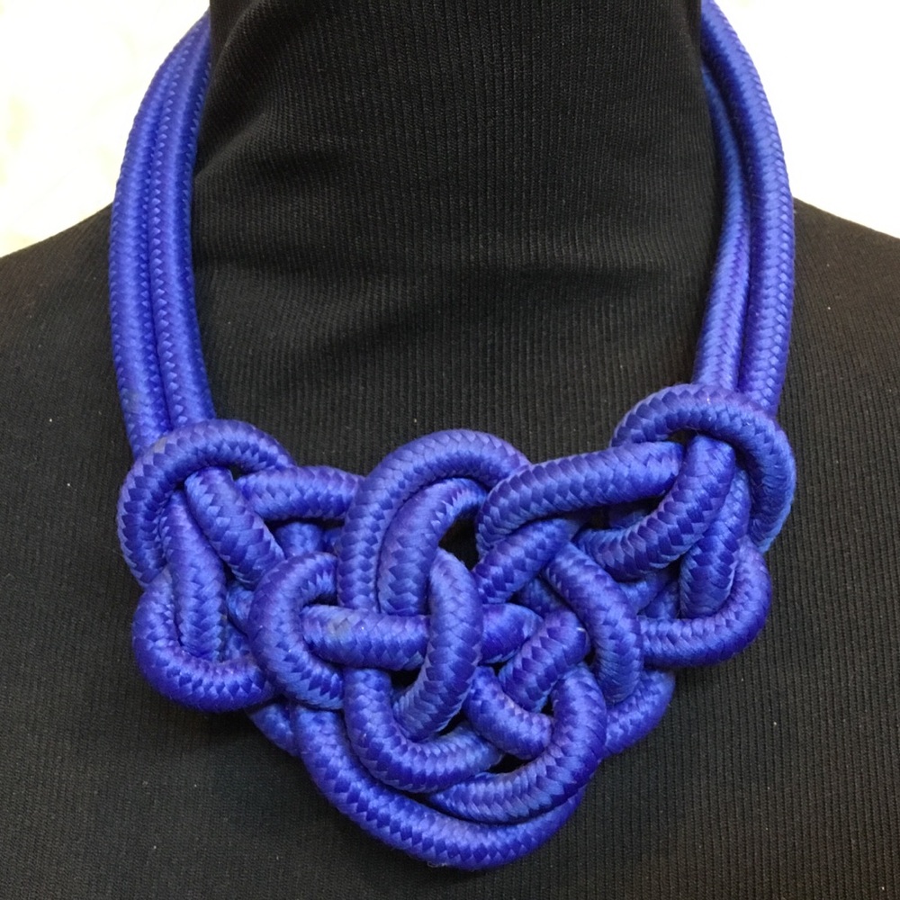 Handcrafted Royal Blue Knot Statement Necklace - Unbranded